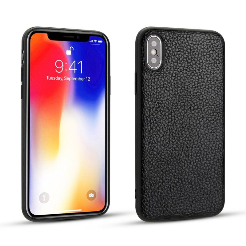 Hoesje iPhone XS Bruin Zwart Echt Lychee Leer
