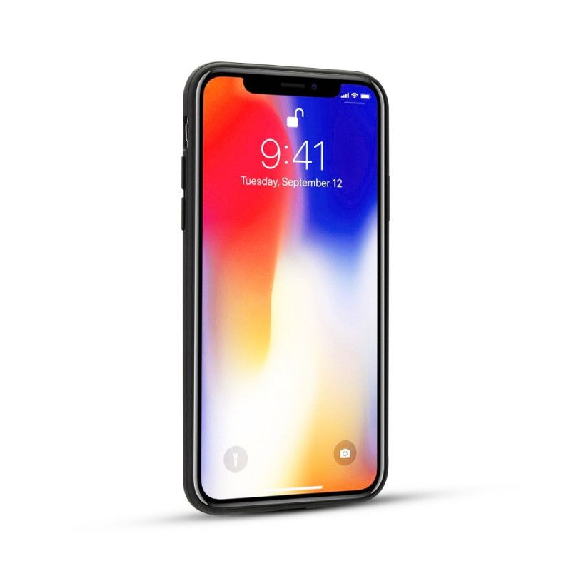 Hoesje iPhone XS Bruin Zwart Echt Lychee Leer