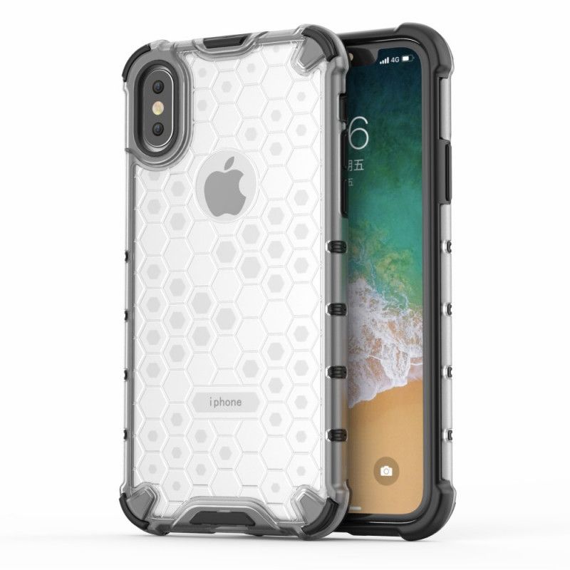 Hoesje iPhone XS Wit Zwart Honingraatstijl