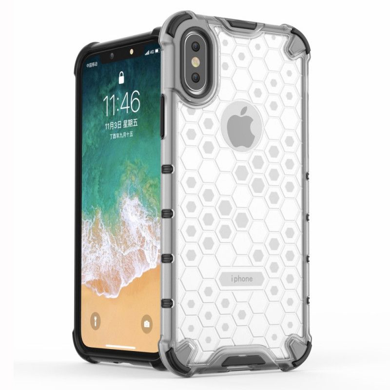 Hoesje iPhone XS Wit Zwart Honingraatstijl