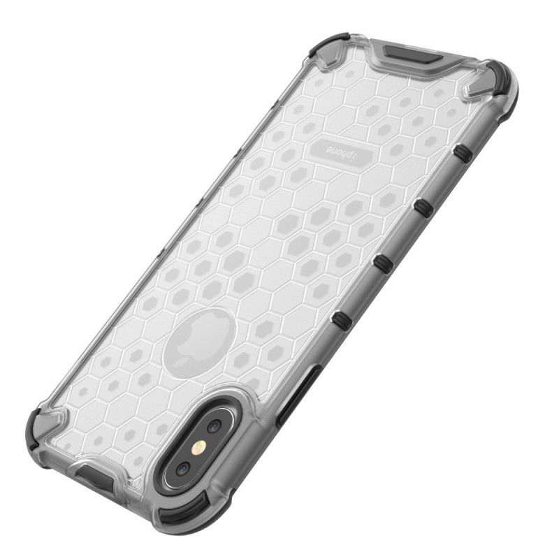 Hoesje iPhone XS Wit Zwart Honingraatstijl