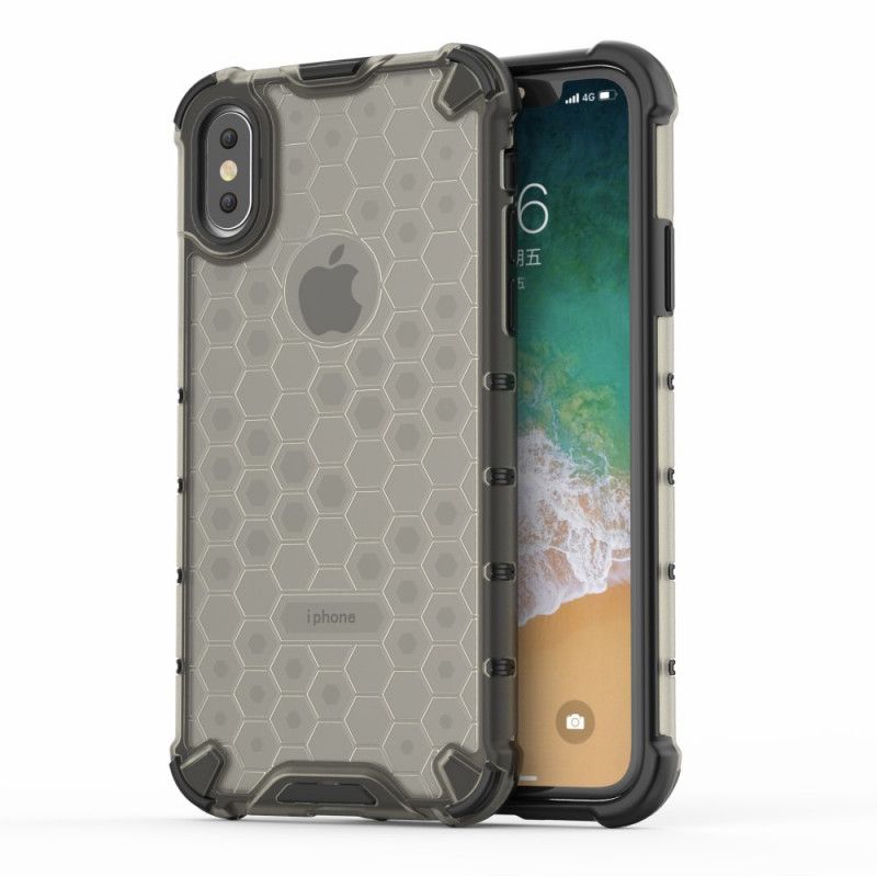 Hoesje iPhone XS Wit Zwart Honingraatstijl