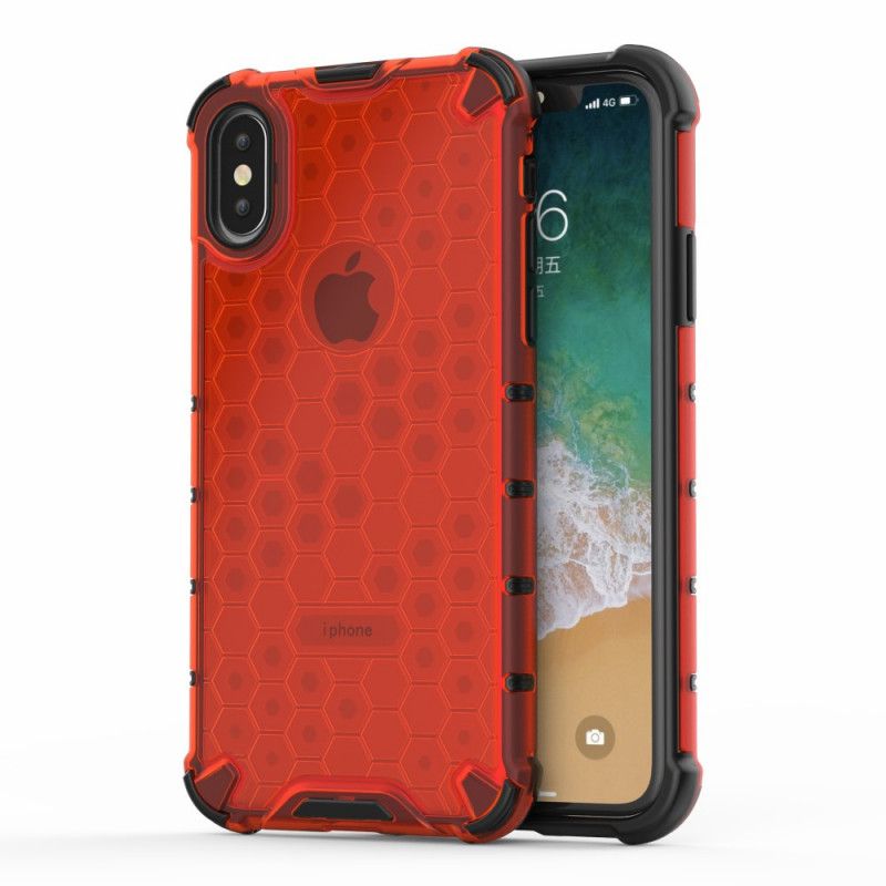 Hoesje iPhone XS Wit Zwart Honingraatstijl