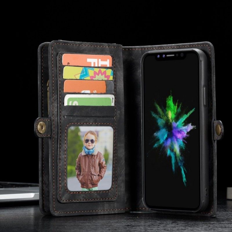 Leren Hoesje voor iPhone XS Rood Zwart Afneembare Kast