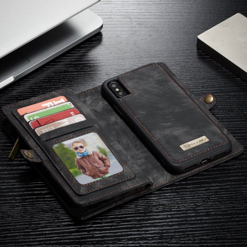 Leren Hoesje voor iPhone XS Rood Zwart Afneembare Kast