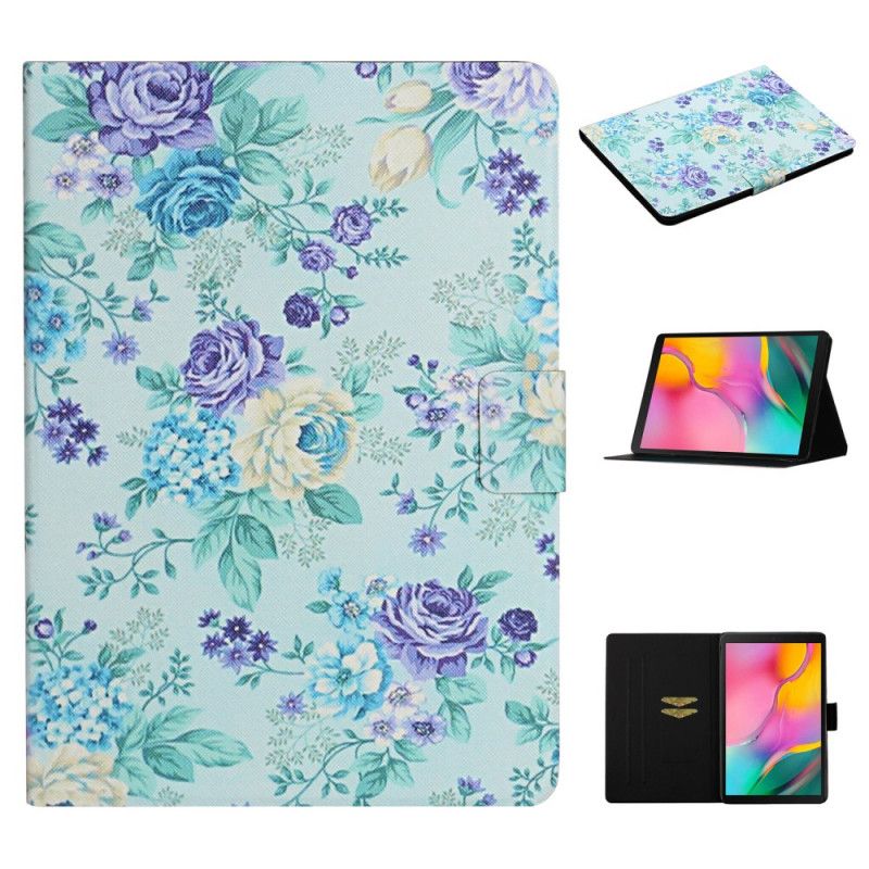 Leren Hoesje Samsung Galaxy Tab A 10.1 (2019) Geel Grijs Bloemen Bloemen Bloemen