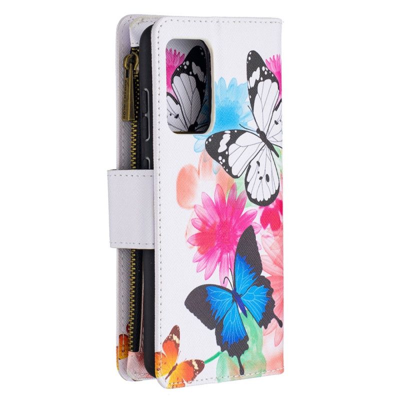 Bescherming Hoesje Samsung Galaxy A52 4G / A52 5G Wit Zwart Vlindervak Met Ritssluiting