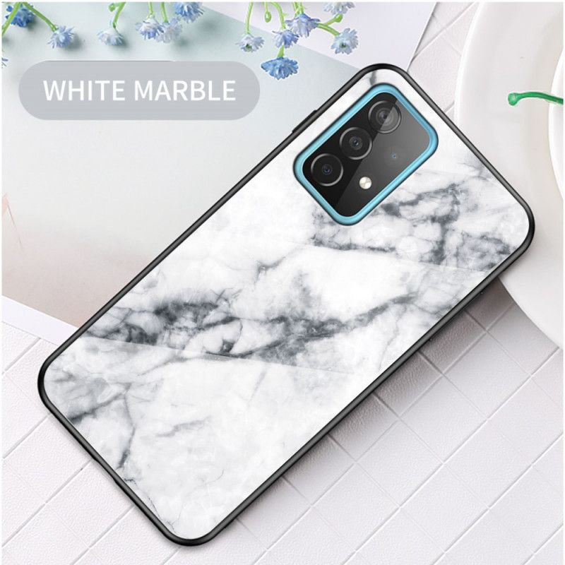 Case Hoesje Samsung Galaxy A52 4G / A52 5G Wit Zwart Telefoonhoesje Marmer Kleuren Gehard Glas