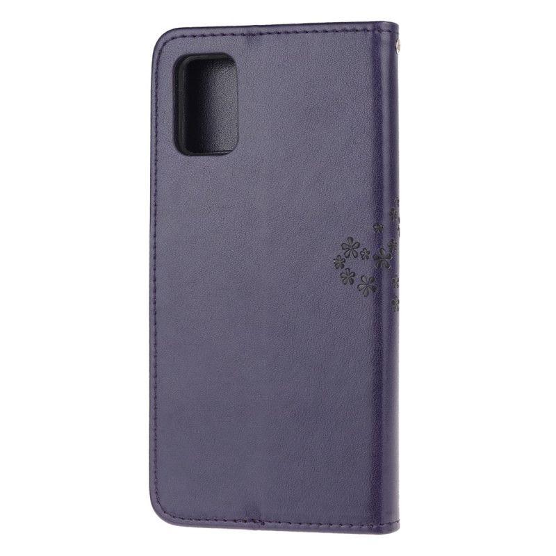 Cover Folio-hoesje Samsung Galaxy A52 4G / A52 5G Grijs Zwart Telefoonhoesje Boom En String Uilen