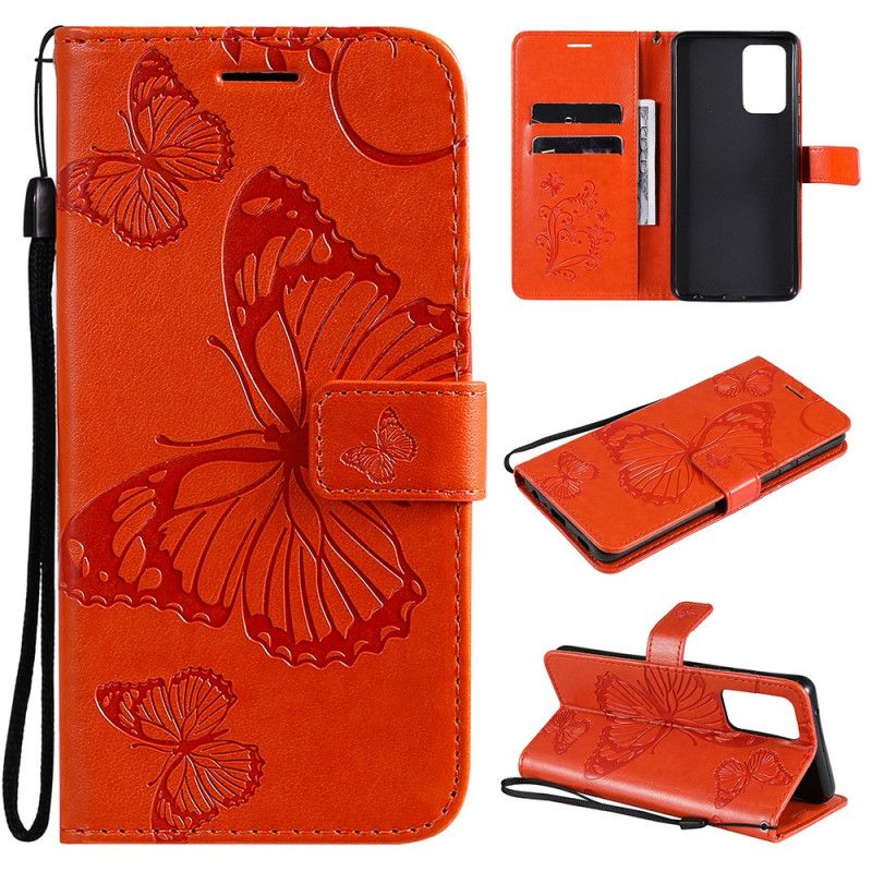 Cover Folio-hoesje Samsung Galaxy A52 4G / A52 5G Rood Grijs Telefoonhoesje Reuze String Vlinders