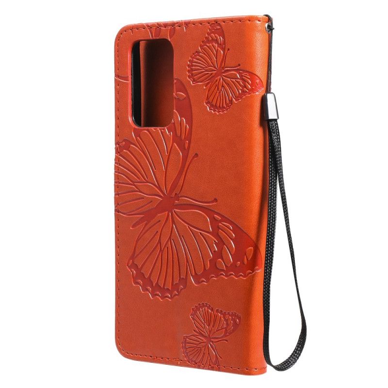 Cover Folio-hoesje Samsung Galaxy A52 4G / A52 5G Rood Grijs Telefoonhoesje Reuze String Vlinders