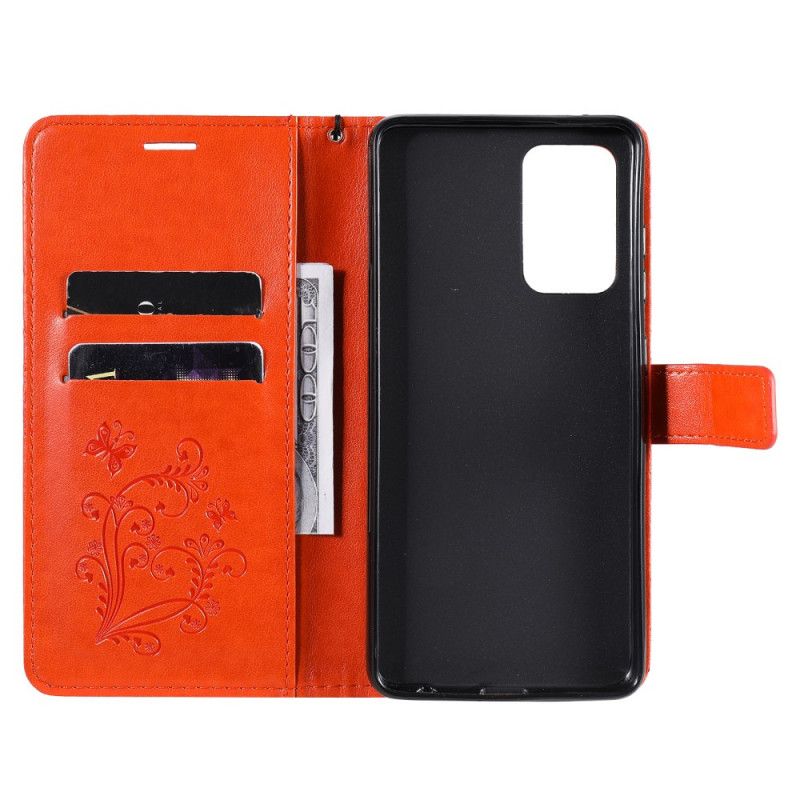 Cover Folio-hoesje Samsung Galaxy A52 4G / A52 5G Rood Grijs Telefoonhoesje Reuze String Vlinders