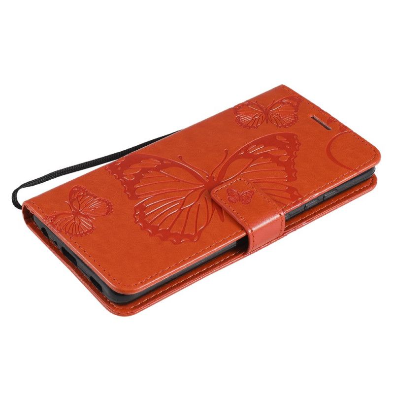 Cover Folio-hoesje Samsung Galaxy A52 4G / A52 5G Rood Grijs Telefoonhoesje Reuze String Vlinders