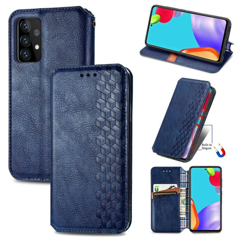 Folio-hoesje Samsung Galaxy A52 4G / A52 5G Grijs Zwart Leereffect Met Diamanttextuur