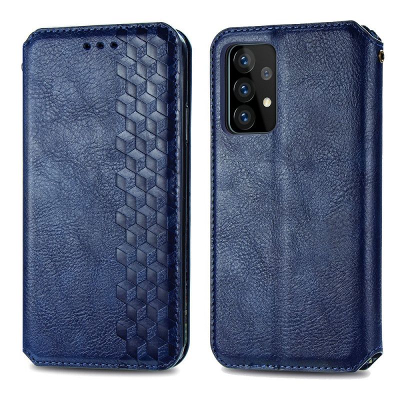 Folio-hoesje Samsung Galaxy A52 4G / A52 5G Grijs Zwart Leereffect Met Diamanttextuur