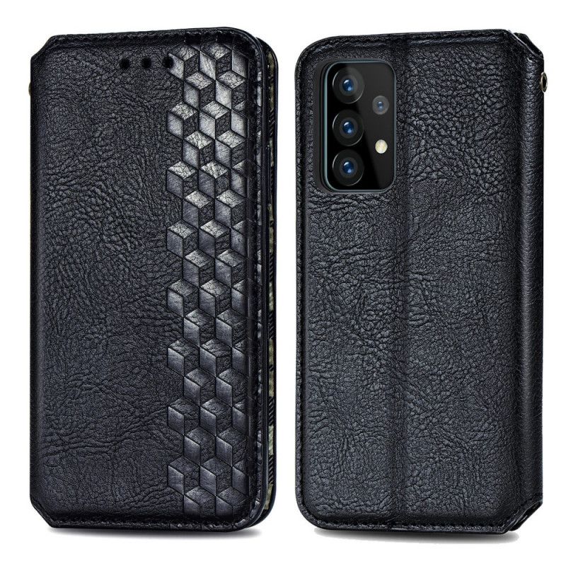 Folio-hoesje Samsung Galaxy A52 4G / A52 5G Grijs Zwart Leereffect Met Diamanttextuur