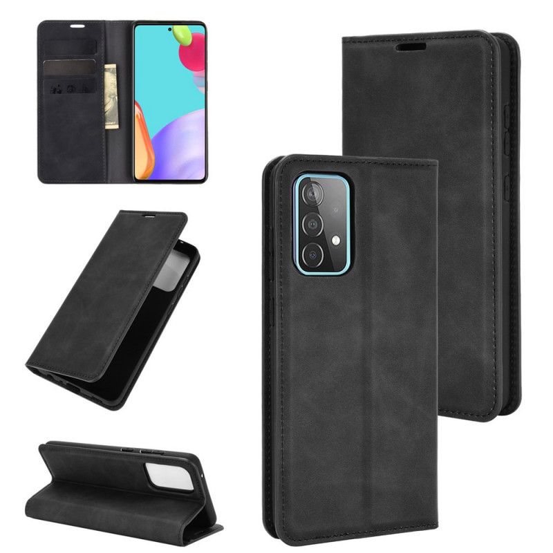 Folio-hoesje Samsung Galaxy A52 4G / A52 5G Grijs Zwart Telefoonhoesje Zacht Leereffect