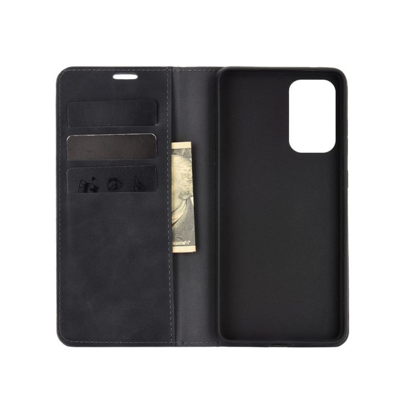 Folio-hoesje Samsung Galaxy A52 4G / A52 5G Grijs Zwart Telefoonhoesje Zacht Leereffect