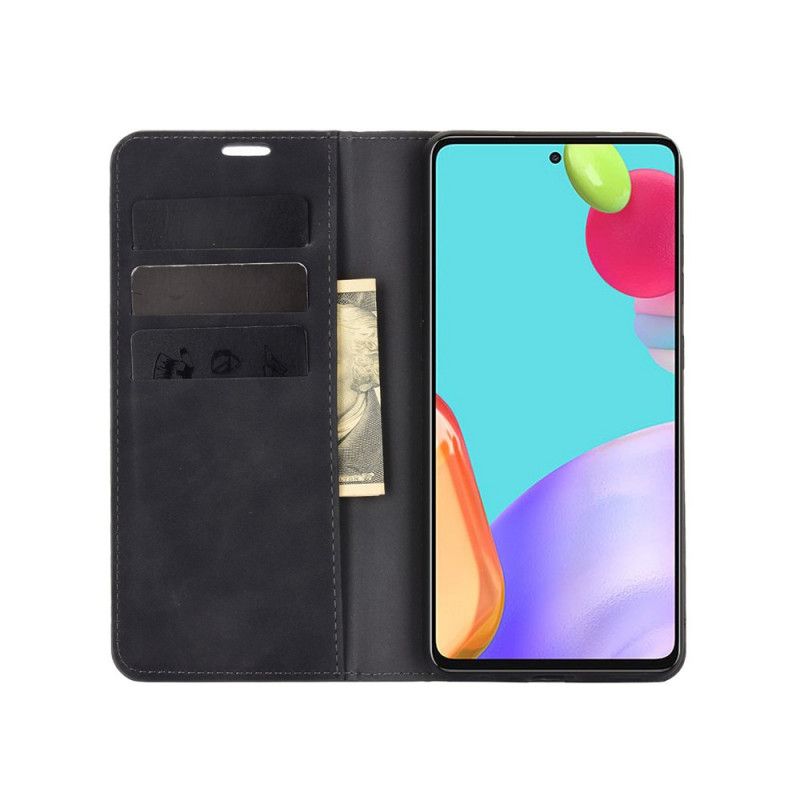 Folio-hoesje Samsung Galaxy A52 4G / A52 5G Grijs Zwart Telefoonhoesje Zacht Leereffect