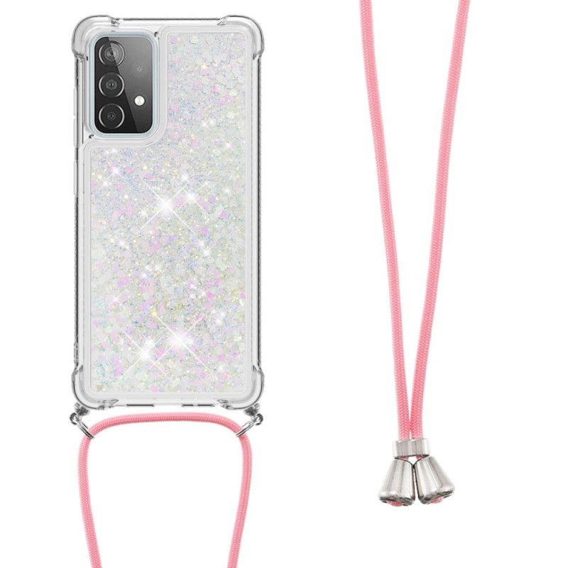Hoesje Samsung Galaxy A52 4G / A52 5G Rood Wit Pailletten Met Koord