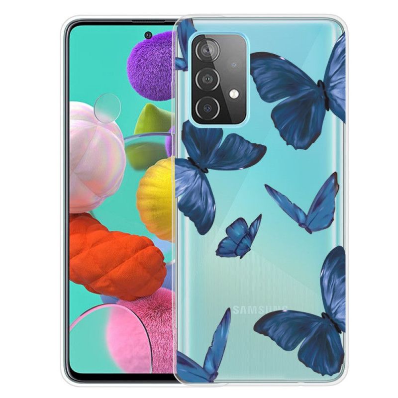 Hoesje Samsung Galaxy A52 4G / A52 5G Roségoud Donkerblauw Wilde Vlinders