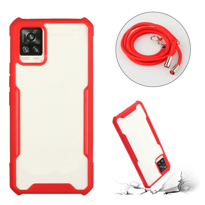 Hoesje voor Samsung Galaxy A52 4G / A52 5G Rood Zwart Hybride Met Gekleurd Koord