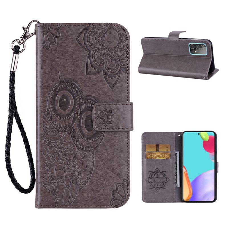 Leren Hoesje Samsung Galaxy A52 4G / A52 5G Magenta Grijs Telefoonhoesje Uil Mandala En String