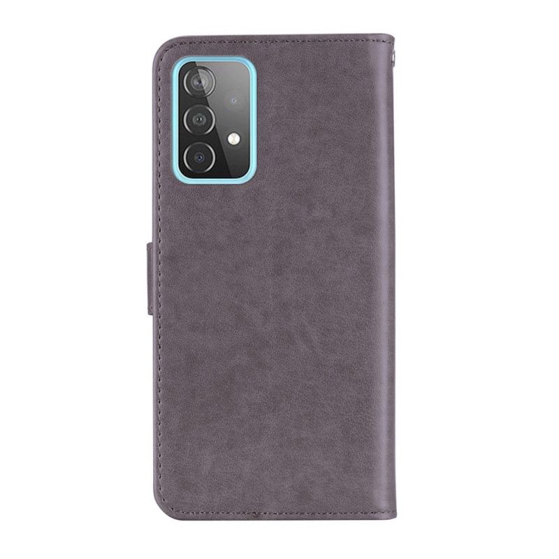 Leren Hoesje Samsung Galaxy A52 4G / A52 5G Magenta Grijs Telefoonhoesje Uil Mandala En String