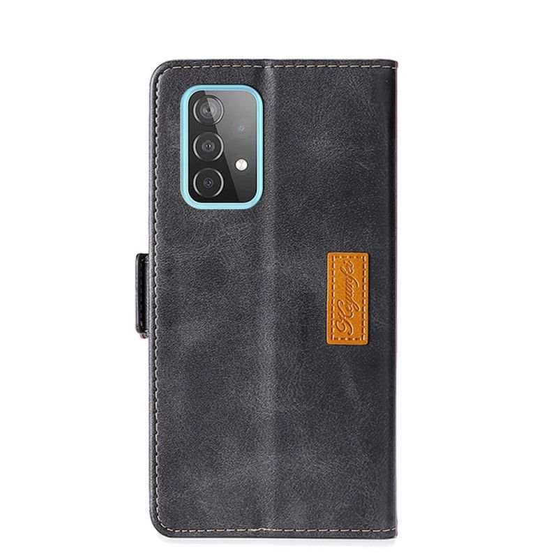 Leren Hoesje Samsung Galaxy A52 4G / A52 5G Rood Zwart Tweekleurig Kunstleer