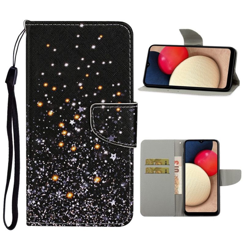 Leren Hoesje voor Samsung Galaxy A52 4G / A52 5G Sterren En Pailletten Met Riempje