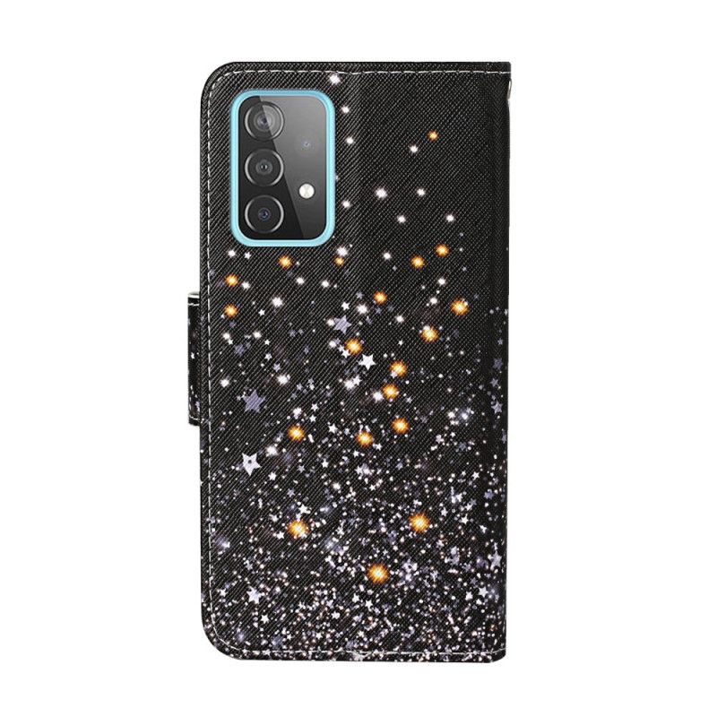 Leren Hoesje voor Samsung Galaxy A52 4G / A52 5G Sterren En Pailletten Met Riempje