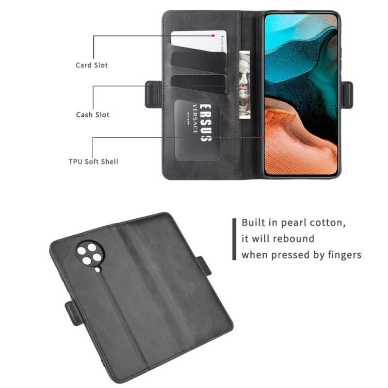 Bescherming Hoesje Xiaomi Poco F2 Pro Donkerblauw Rood Dubbele Klep