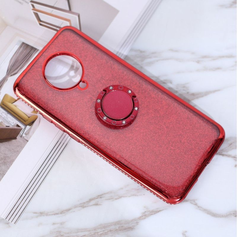 Hoesje voor Xiaomi Poco F2 Pro Lichtpaars Rood Pailletten En Diamanten Met Ringsteun