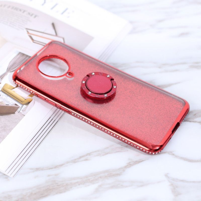 Hoesje voor Xiaomi Poco F2 Pro Lichtpaars Rood Pailletten En Diamanten Met Ringsteun