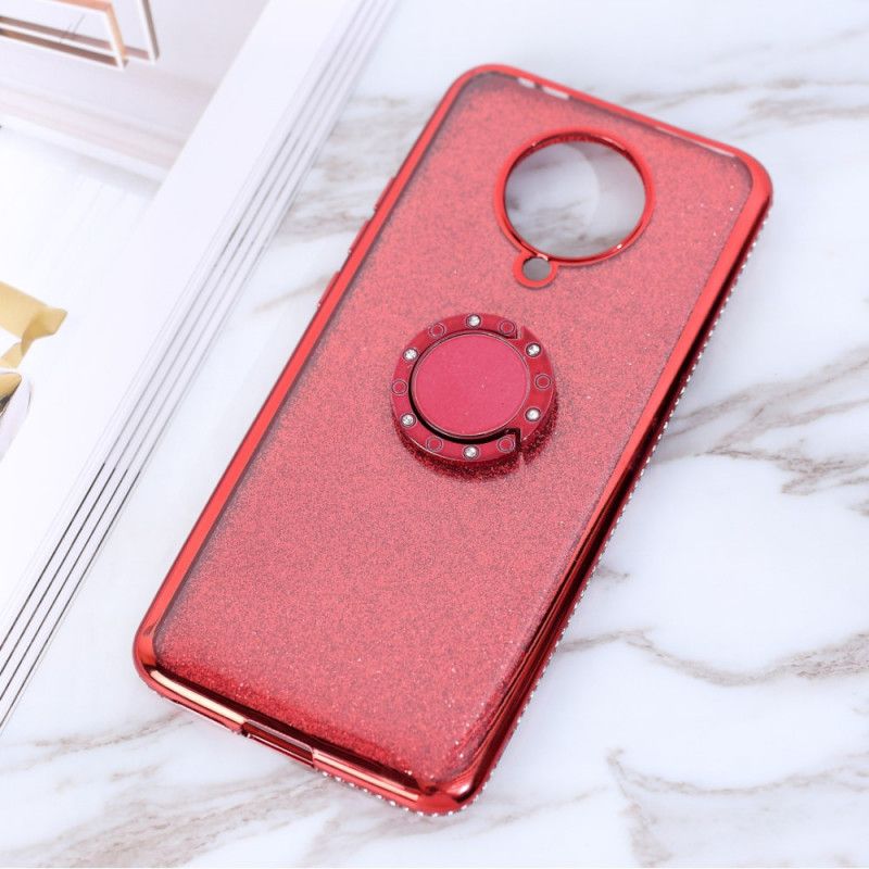 Hoesje voor Xiaomi Poco F2 Pro Lichtpaars Rood Pailletten En Diamanten Met Ringsteun