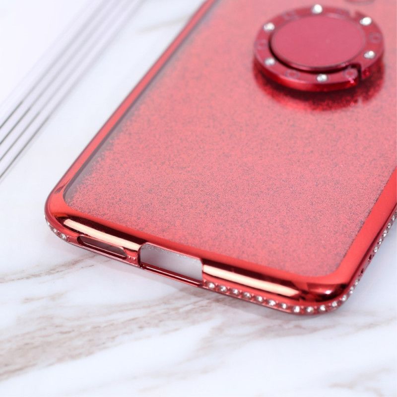 Hoesje voor Xiaomi Poco F2 Pro Lichtpaars Rood Pailletten En Diamanten Met Ringsteun