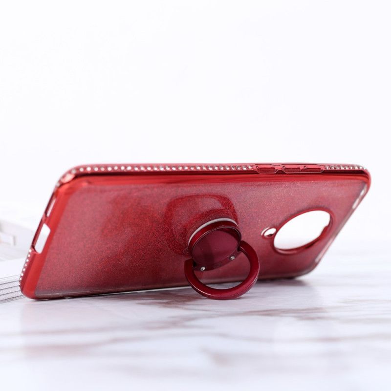 Hoesje voor Xiaomi Poco F2 Pro Lichtpaars Rood Pailletten En Diamanten Met Ringsteun