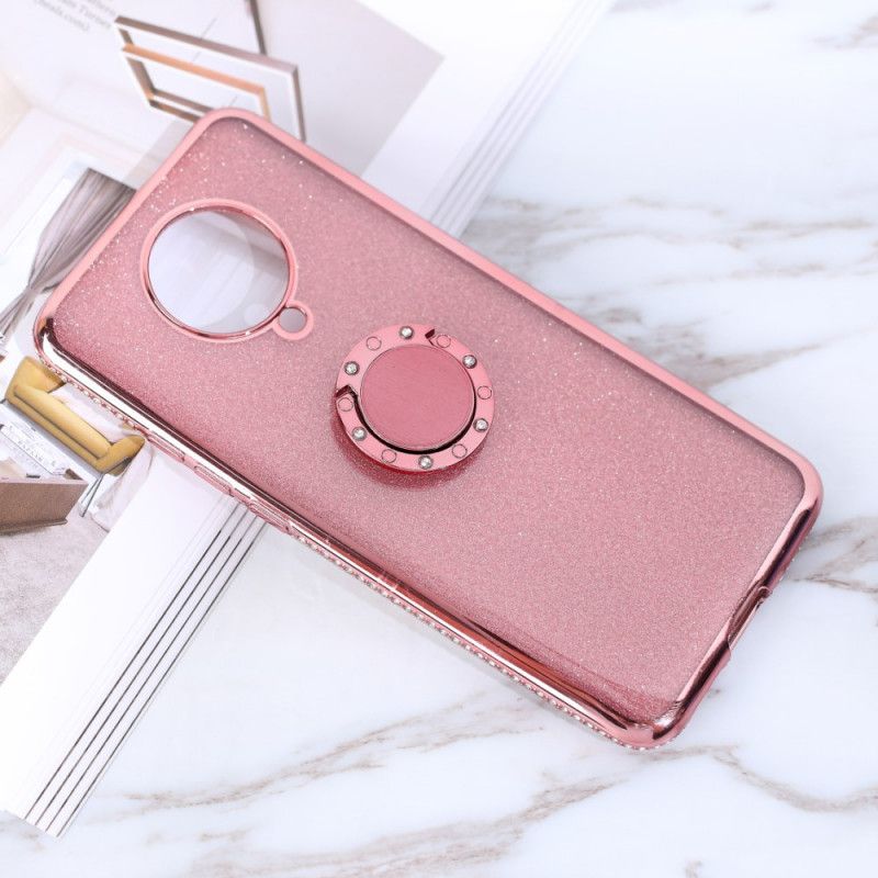 Hoesje voor Xiaomi Poco F2 Pro Lichtpaars Rood Pailletten En Diamanten Met Ringsteun