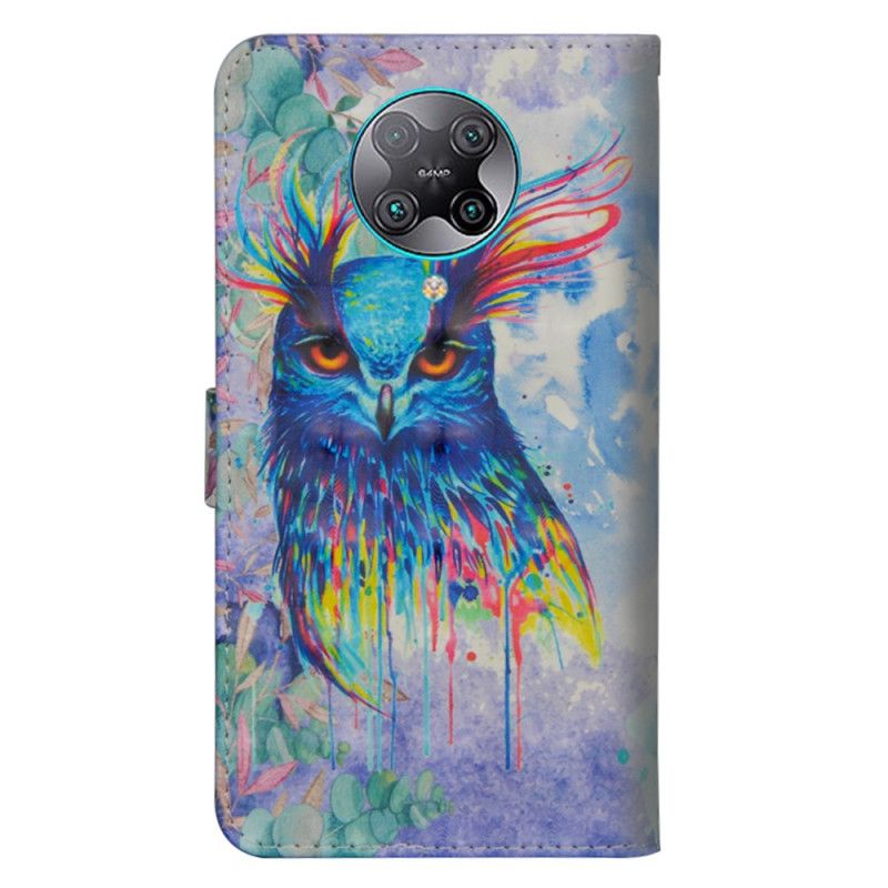 Leren Hoesje voor Xiaomi Poco F2 Pro Aquarel Vogel Met String