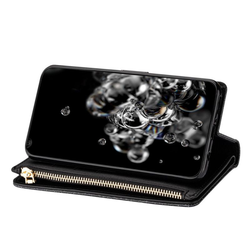 Leren Hoesje voor Xiaomi Poco F2 Pro Magenta Zwart Portemonnee Met Ritssluiting