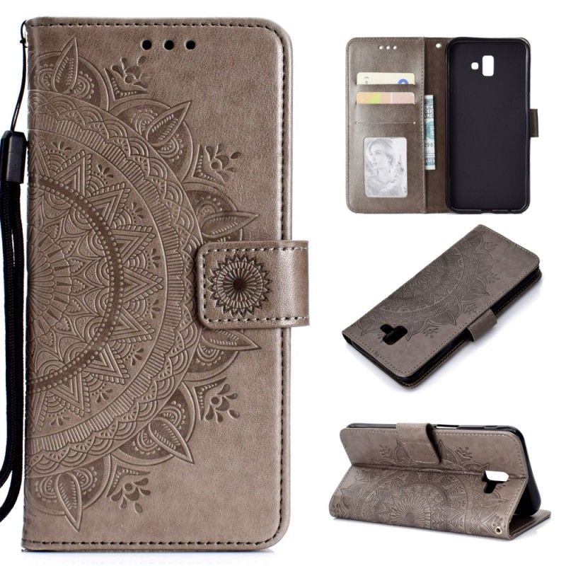 Bescherming Hoesje Samsung Galaxy J6 Plus Magenta Grijs Zon Mandala