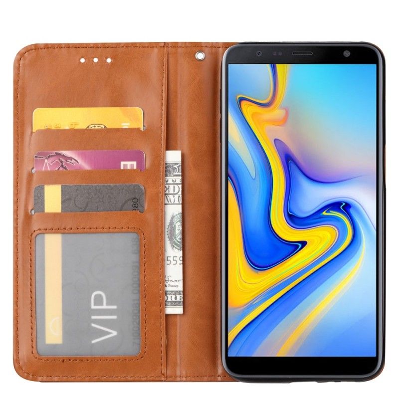 Folio-hoesje Samsung Galaxy J6 Plus Rood Zwart Telefoonhoesje Kaarthouder Van Imitatieleer