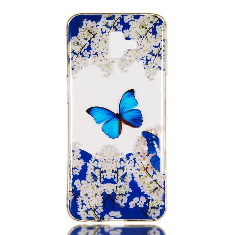 Hoesje voor Samsung Galaxy J6 Plus Blauwe Vlinder En Winterbloemen