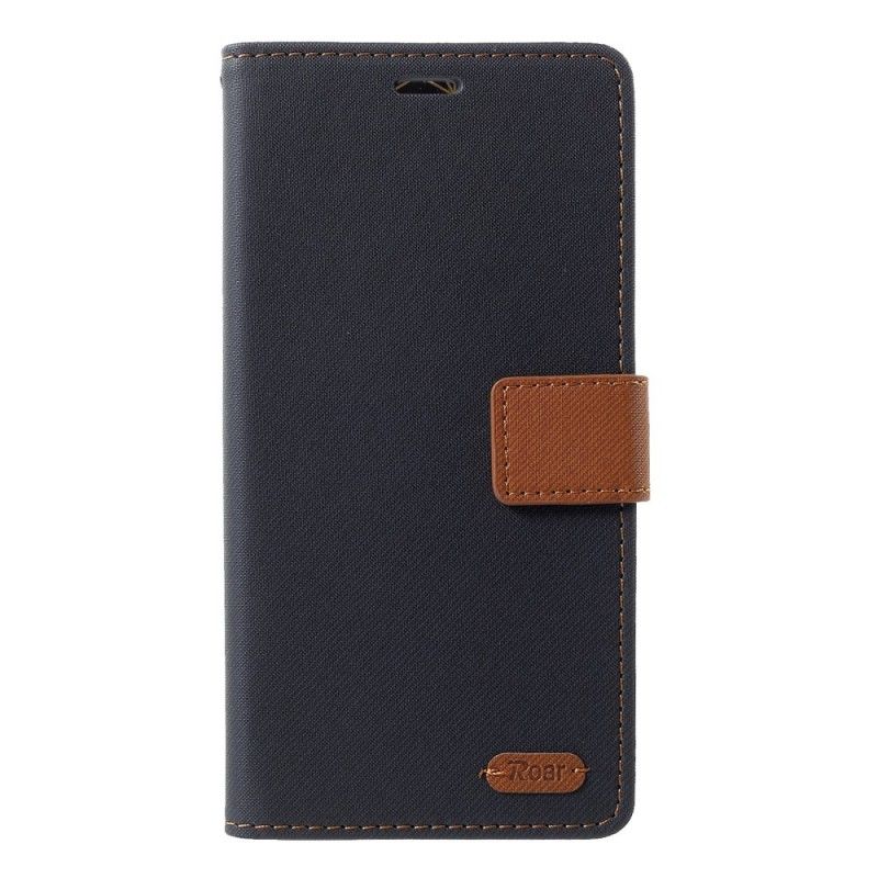 Leren Hoesje Samsung Galaxy J6 Plus Magenta Zwart Telefoonhoesje Tweekleurige Brullende Stof