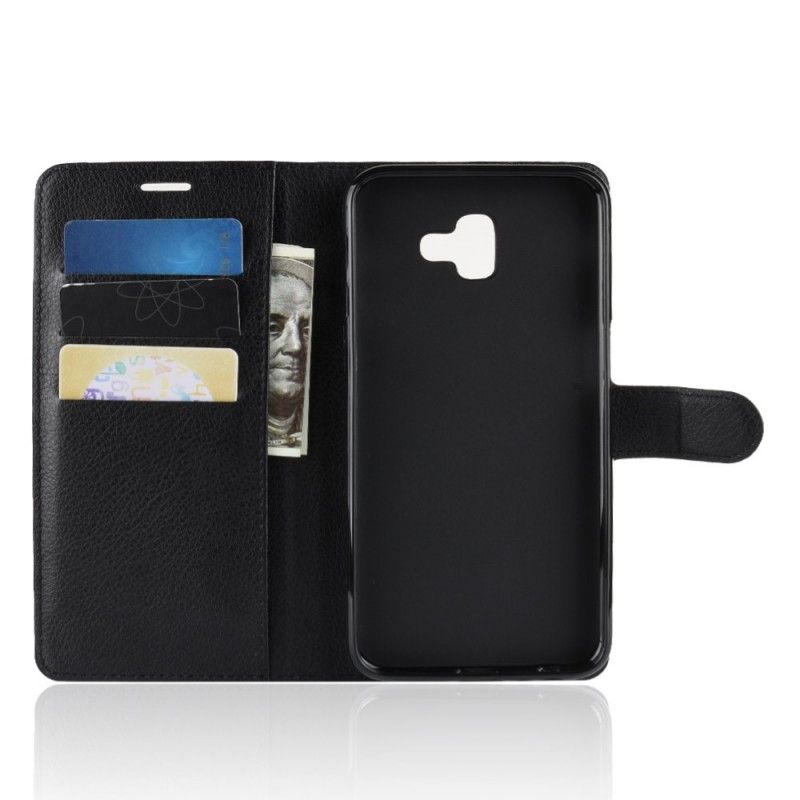 Leren Hoesje Samsung Galaxy J6 Plus Roze Zwart Lychee Kunstleer