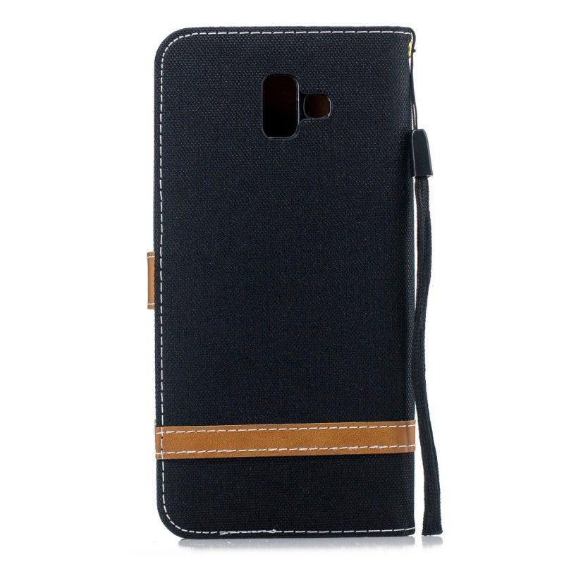 Leren Hoesje voor Samsung Galaxy J6 Plus Grijs Zwart Stof En Leereffect