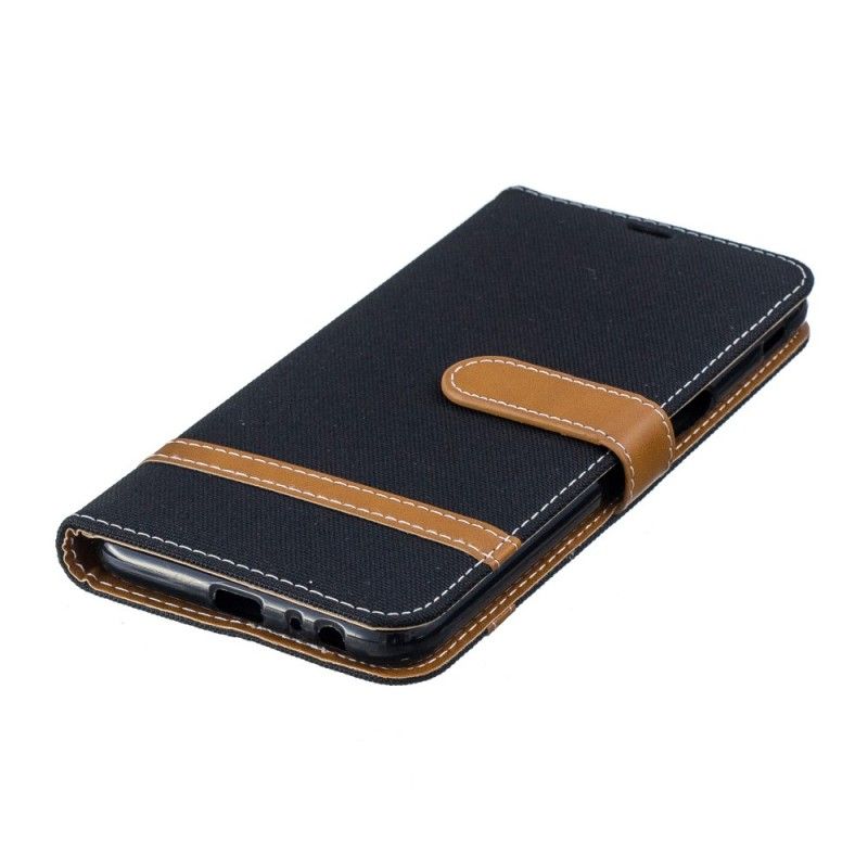 Leren Hoesje voor Samsung Galaxy J6 Plus Grijs Zwart Stof En Leereffect