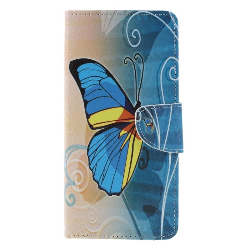 Leren Hoesje voor Samsung Galaxy J6 Plus Paars Lichtblauw Vlinders En Bloemen