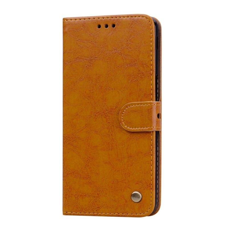 Leren Hoesje voor Samsung Galaxy J6 Plus Rood Zwart Vintage Leereffect Met Riem