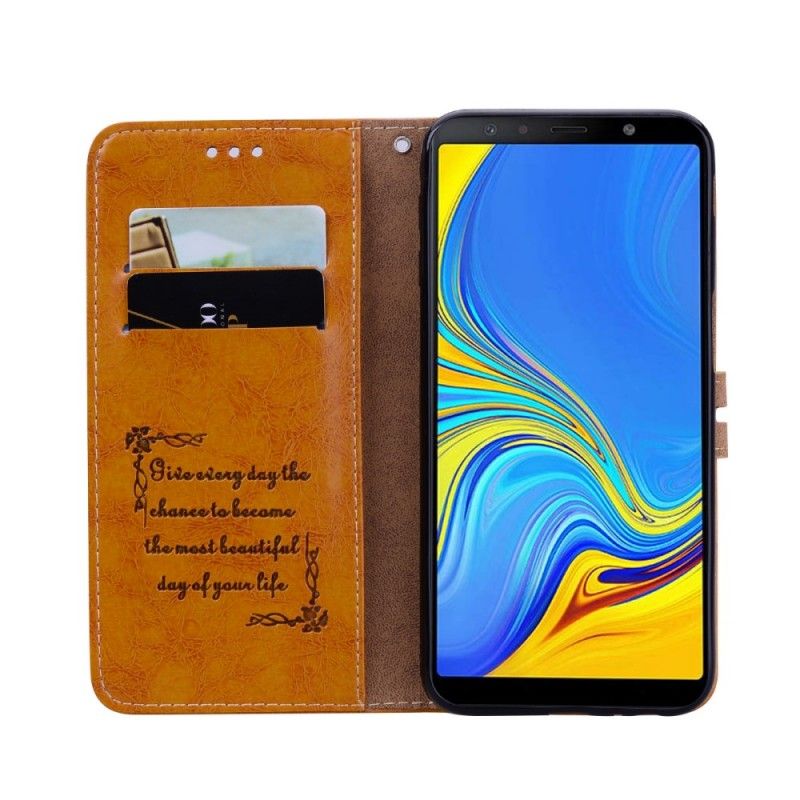 Leren Hoesje voor Samsung Galaxy J6 Plus Rood Zwart Vintage Leereffect Met Riem